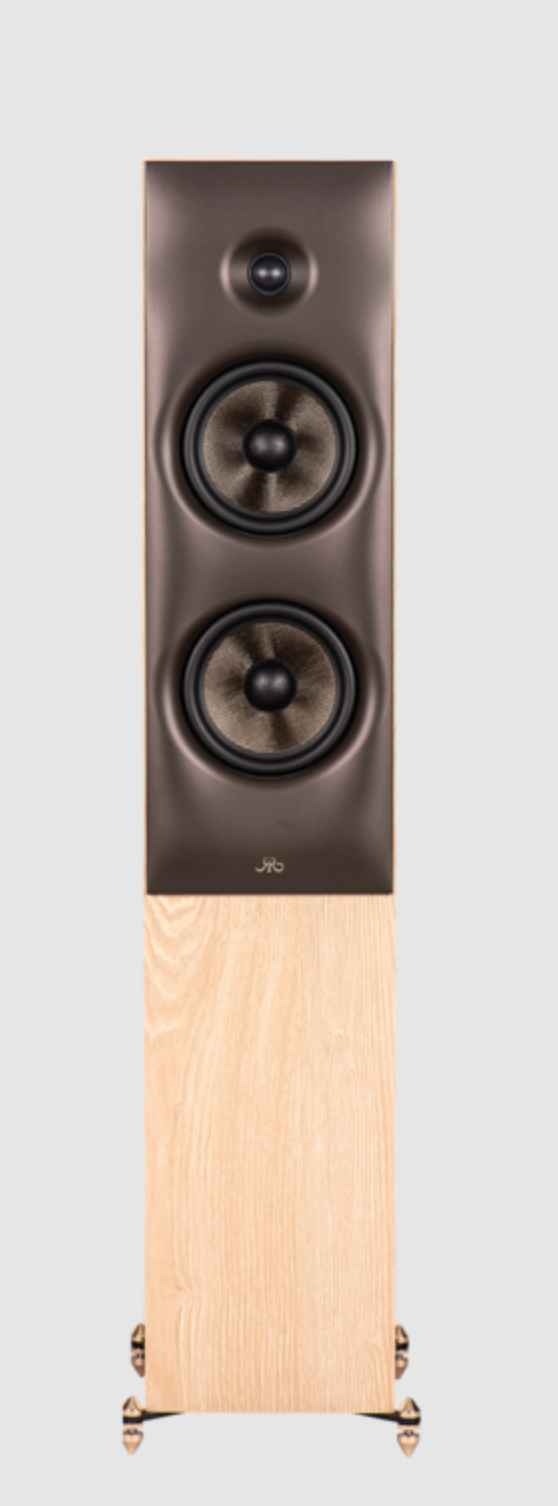 Revival Audio SPRINT 4 Floorstanding Speakers, in Blonde Oak . Image shows individual speaker, front without grille.