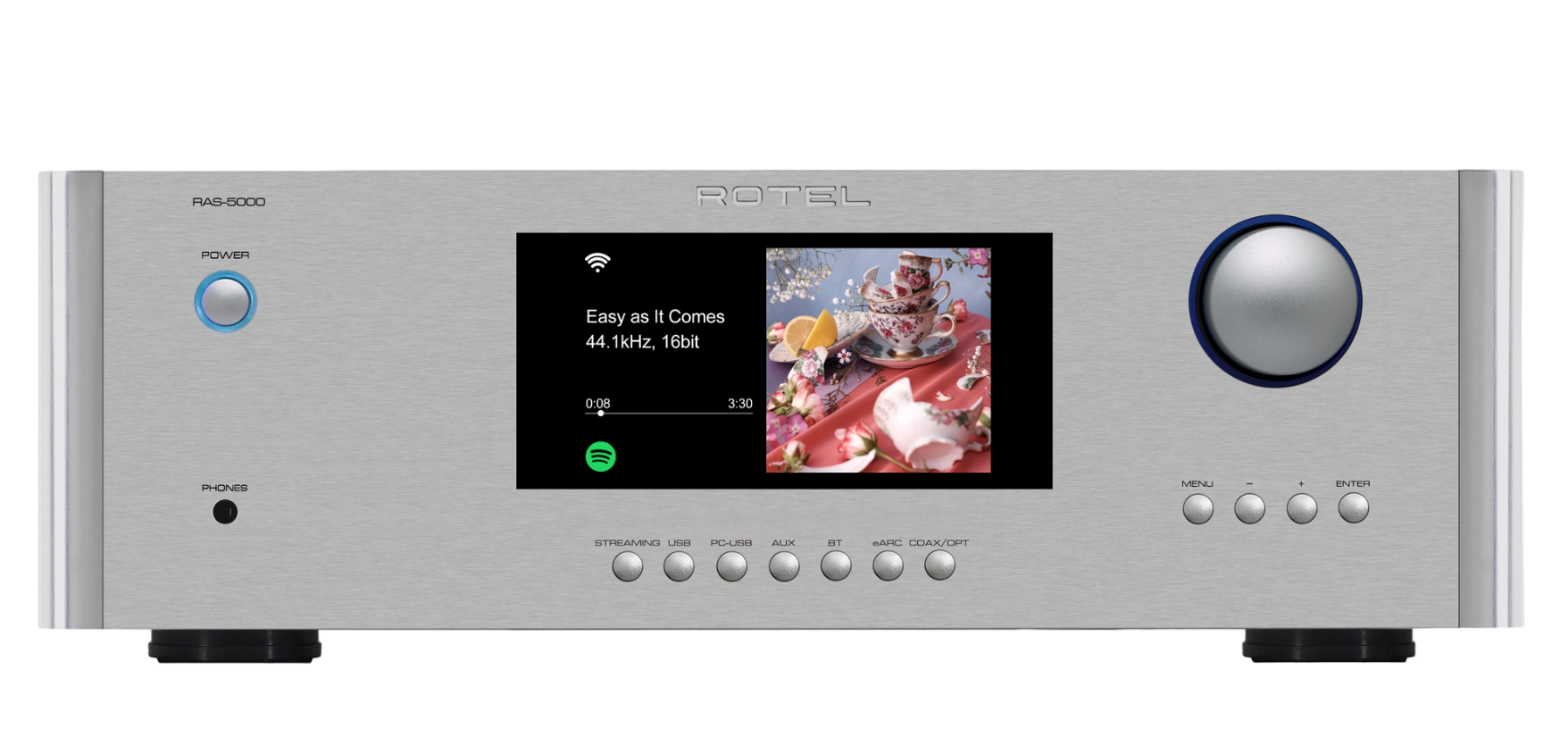 Rotel RAS-5000 Amplified Streamer in Silver, front of unit