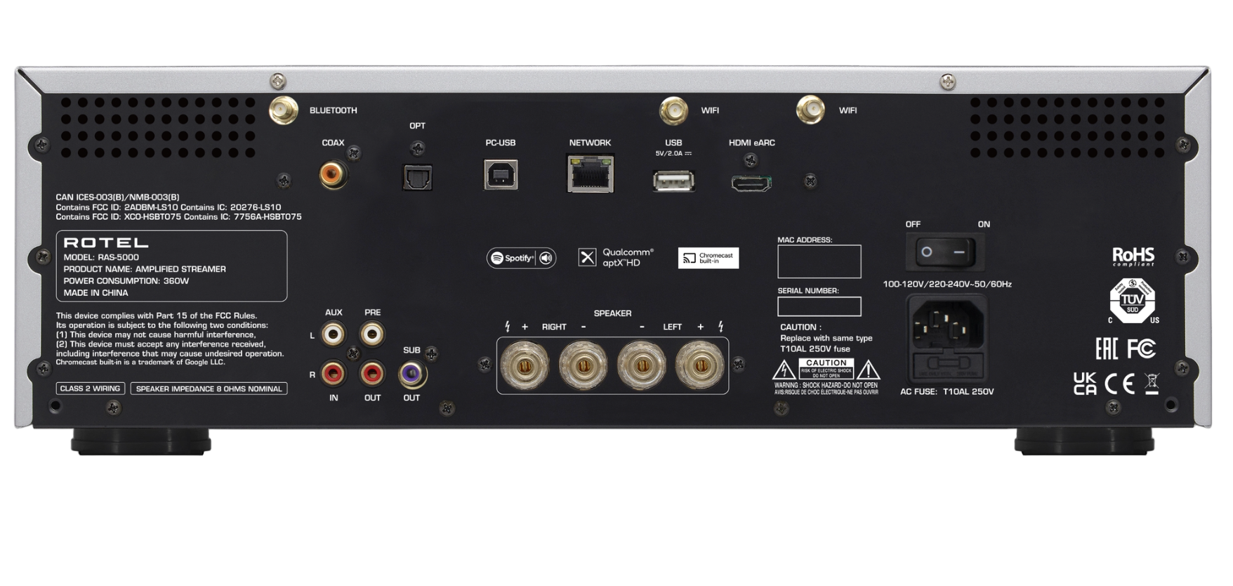 Rotel RAS-5000 Amplified Streamer back of unit