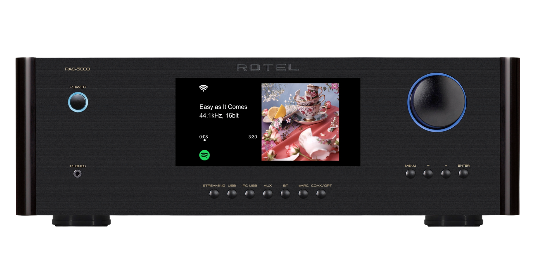 Rotel RAS-5000 Amplified Streamer in black, front of unit
