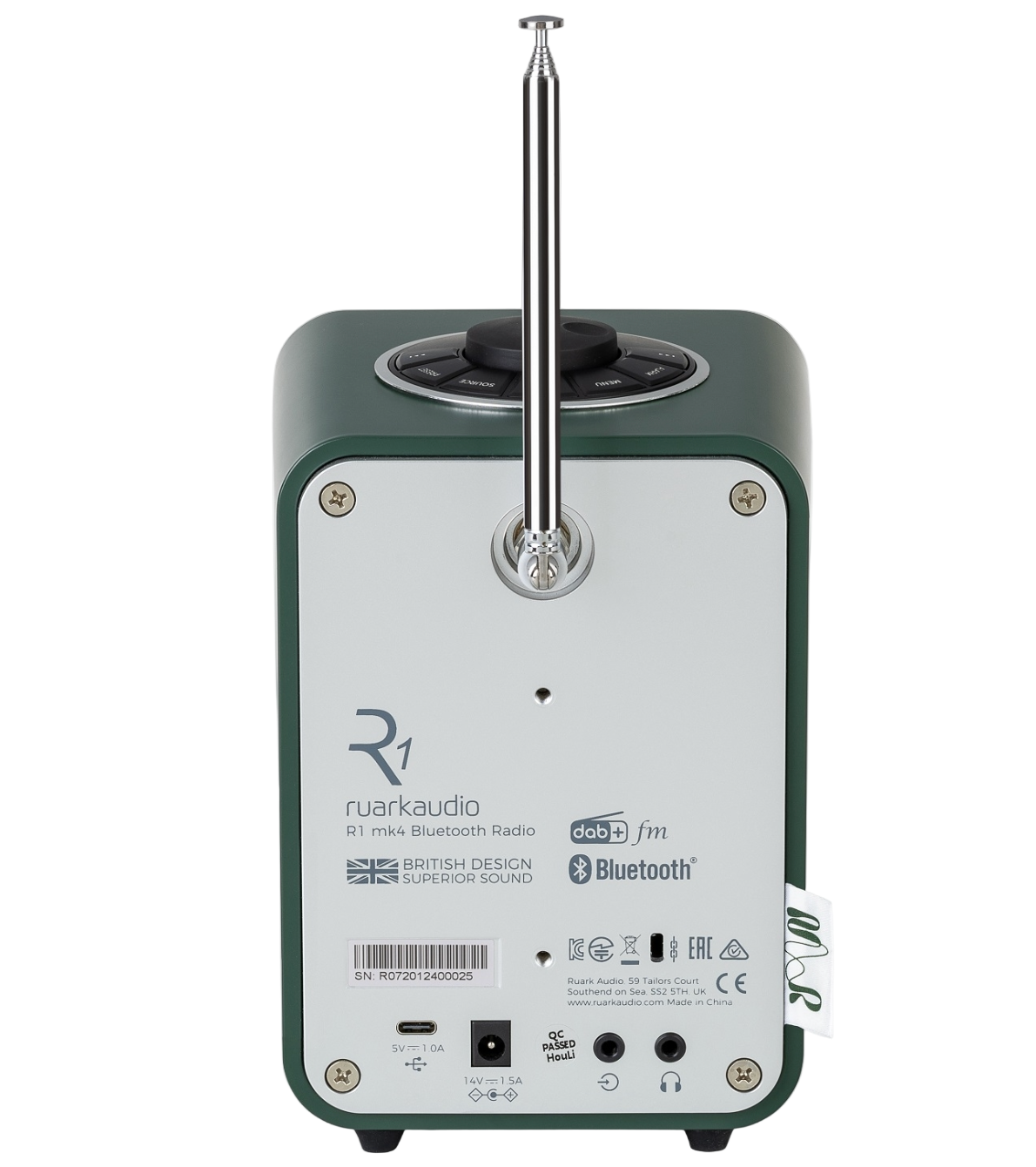 Ruark Audio R1 Mk4 Deluxe Bluetooth Radio Special Edition Pine Green, back of unit