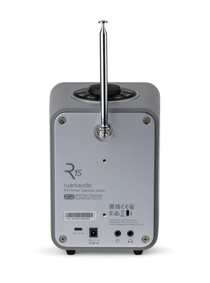 Ruark Audio R1S Smart Radio in soft Grey rear of unit