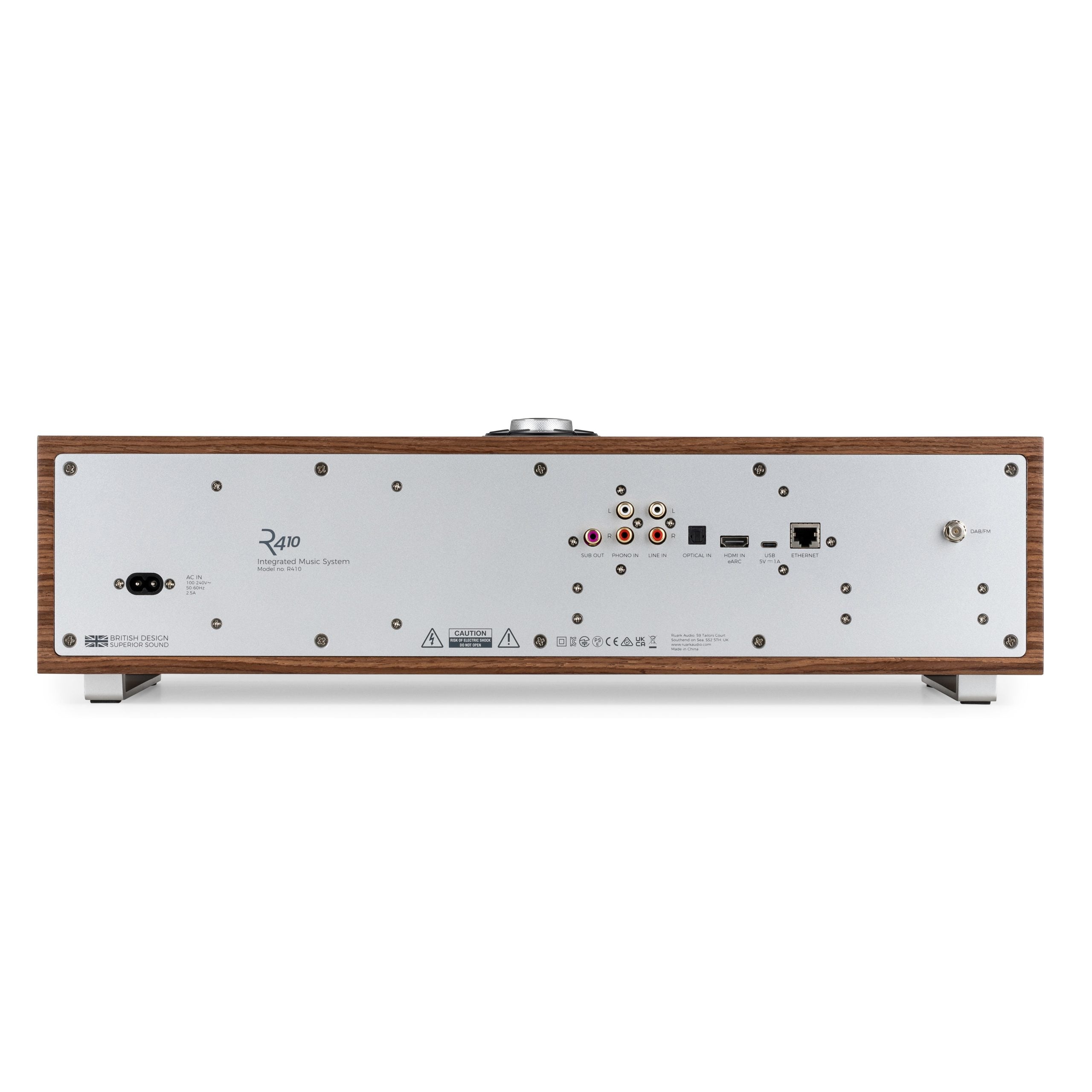 Ruark Audio R410 Integrated Music System. Walnut. Back Image