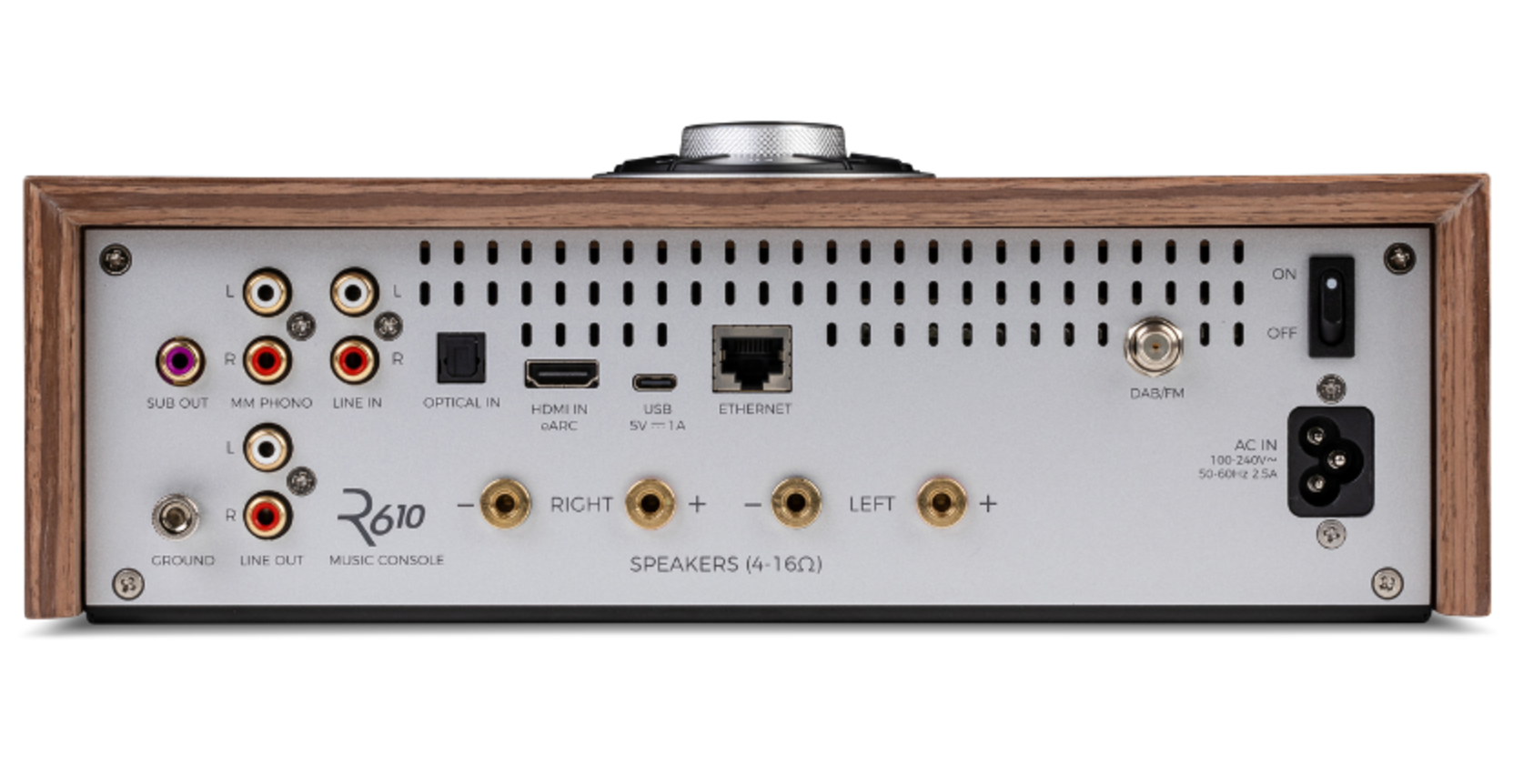 Ruark Audio R610 Music Console in Fused Walnut Veneer with Walnut Slat Trim, back