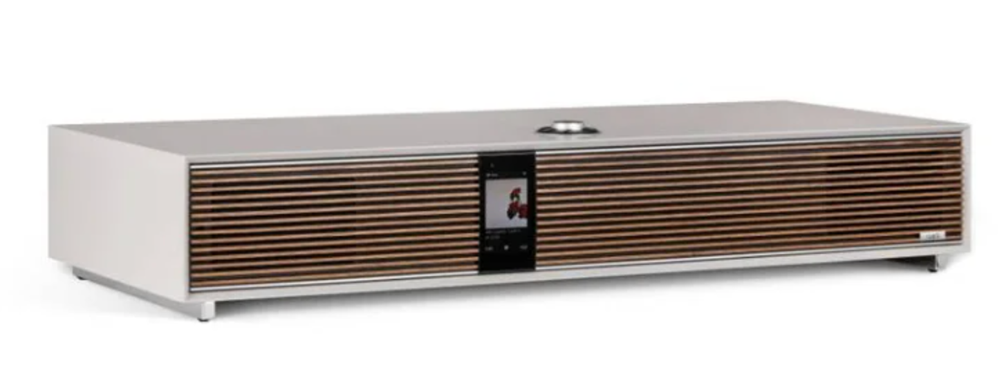 Ruark Audio R810 Hi Fidelity Radiogram in Soft Grey cabinet with walnut grille