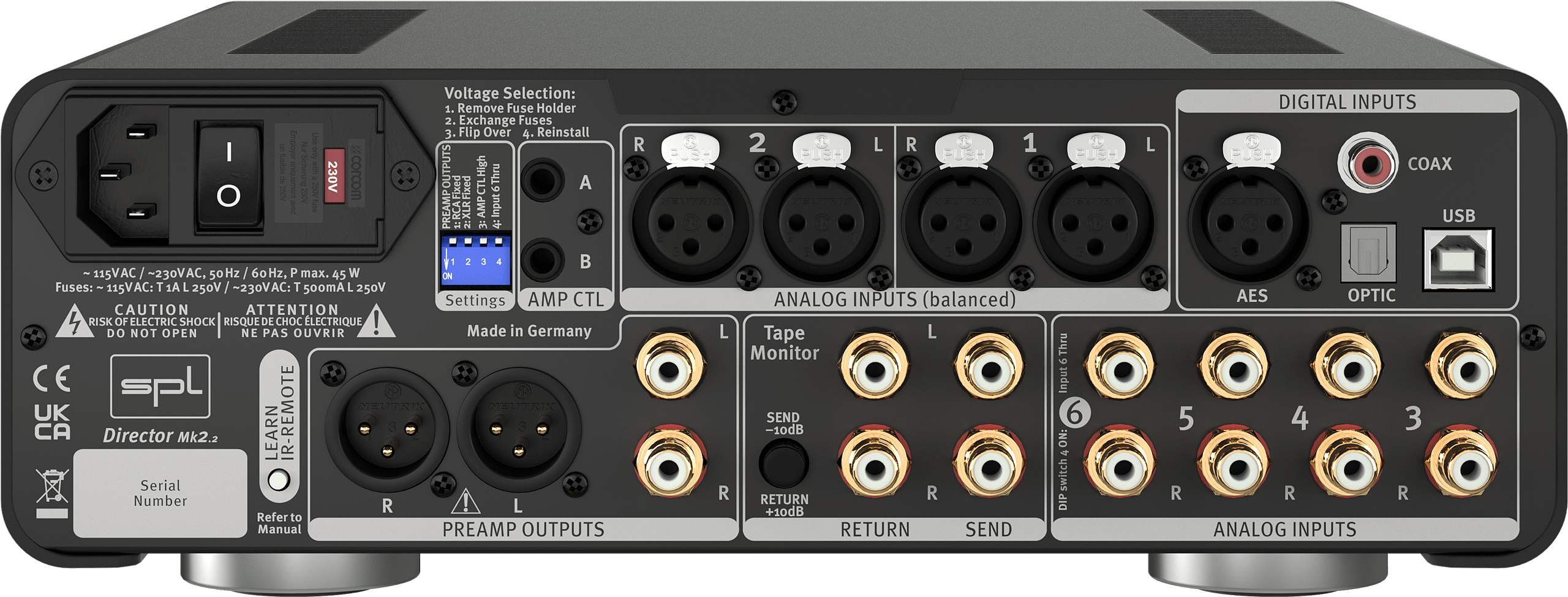SPL Audio Director MK2 Preamplifier DAC rear of unit