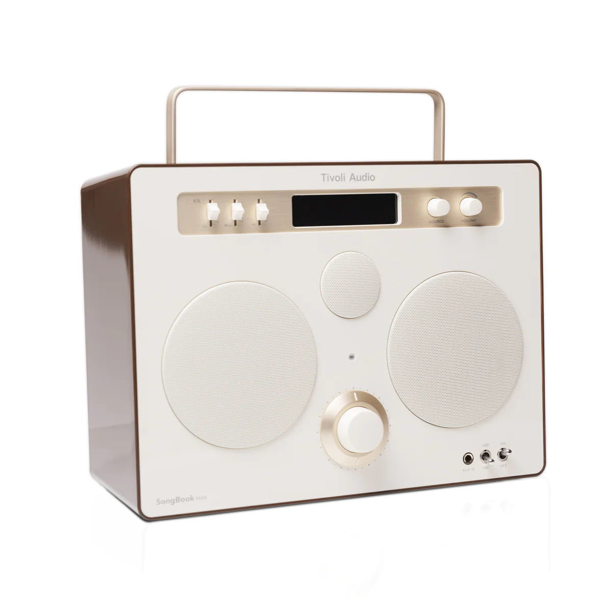 Tivoli Audio Music Songbook MAX in cream and brown, angled to the right