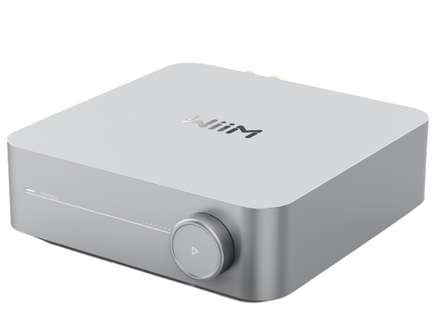 WiiM Amp Multi-room Stereo Streaming Amplifier. Image of front in Silver