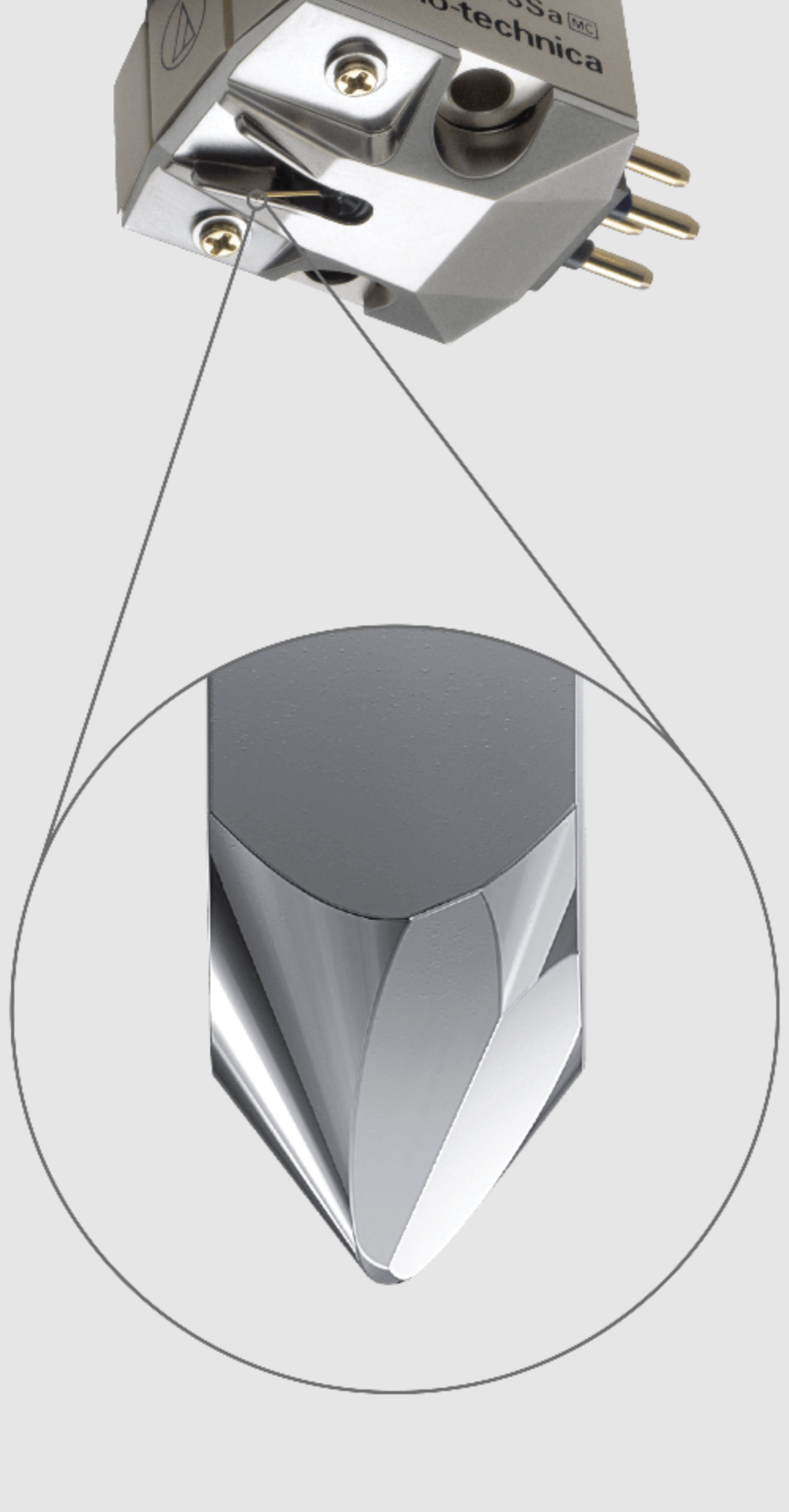 Audio Technica AT33Sa MC Cartridge. Close up of stylus