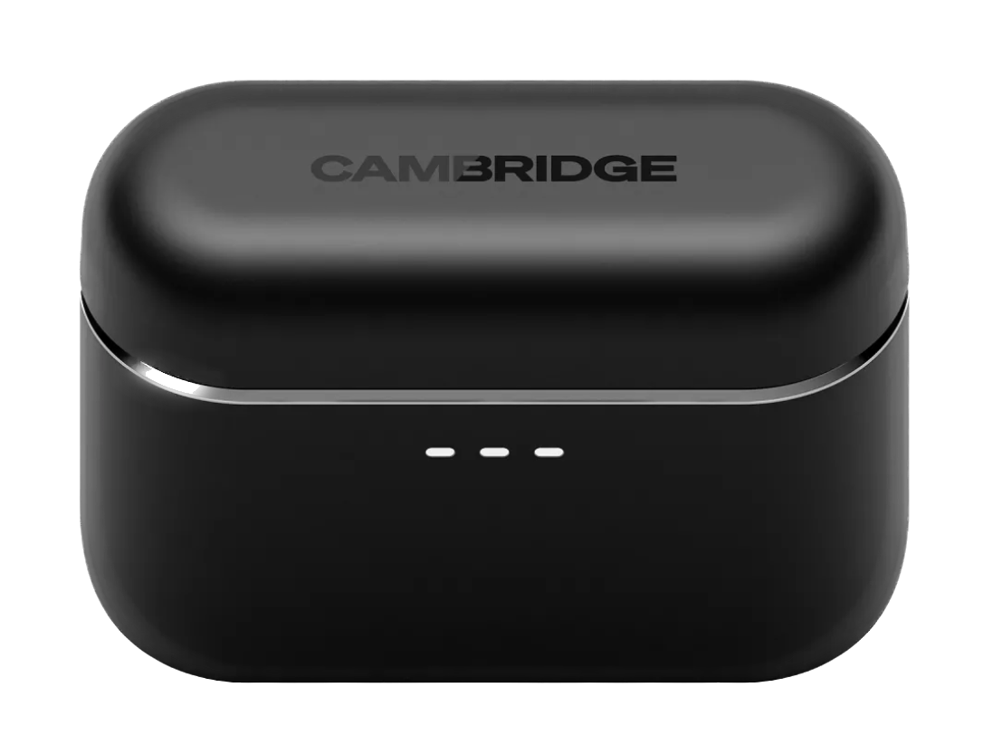 Cambridge Audio Melomania A100 True Wireless Headphones with ANC in Black, charging case