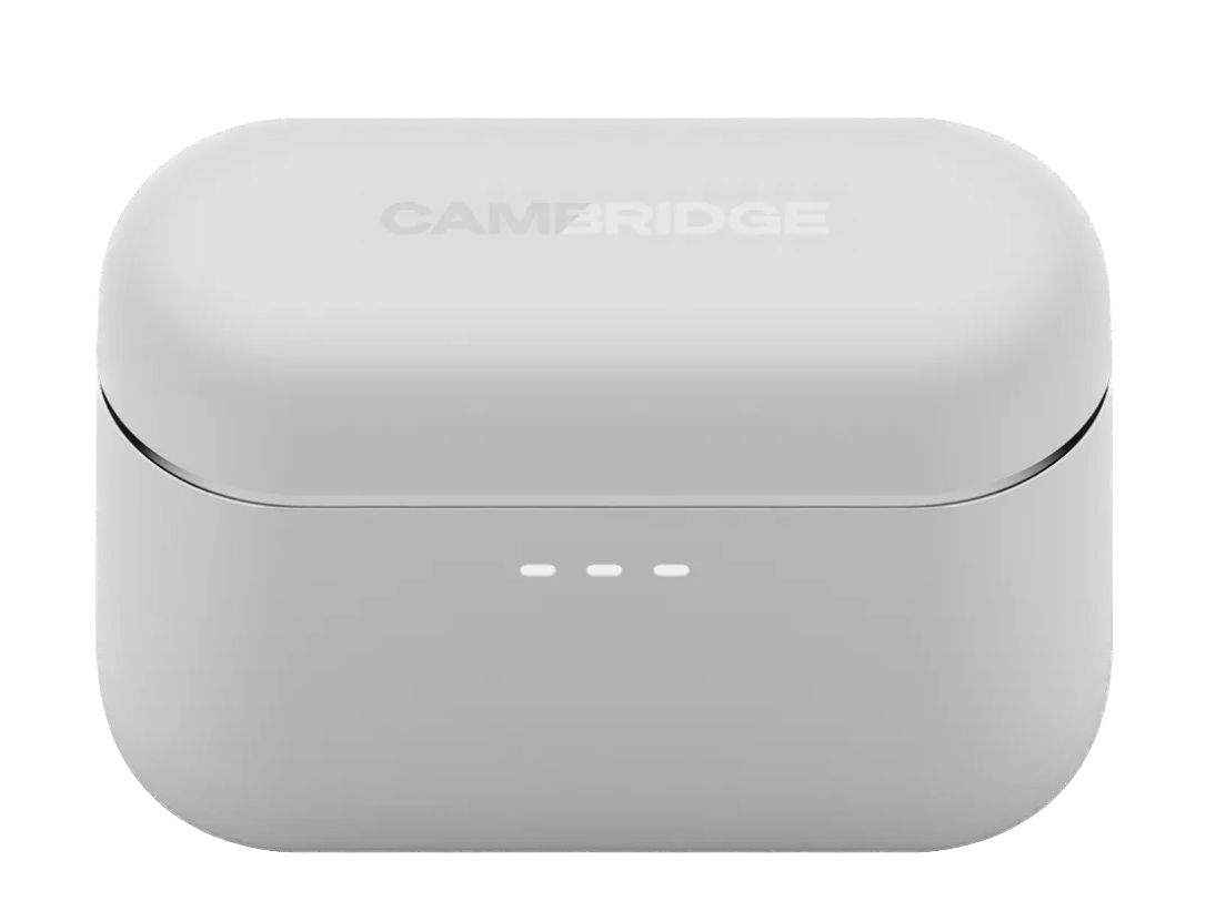 Cambridge Audio Melomania A100 True Wireless Headphones with ANC in White. Charging Case