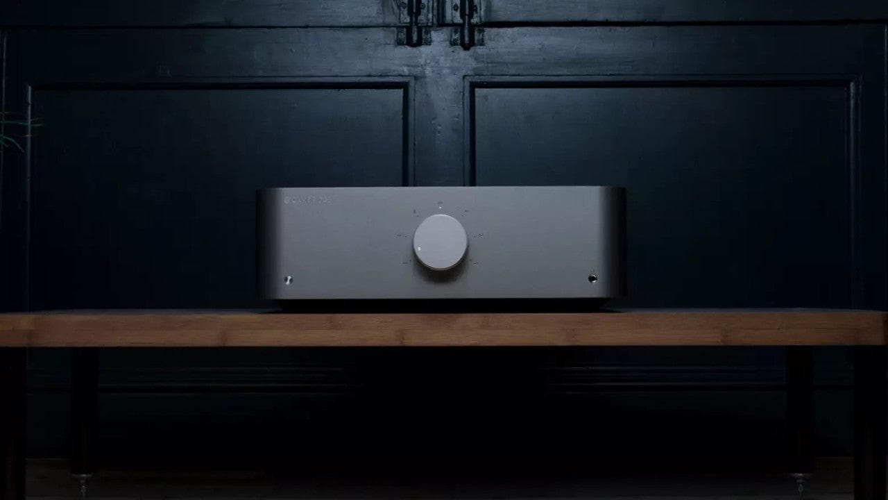 Cambridge Audio Edge A Integrated Amplifier. Image of unit on shelf