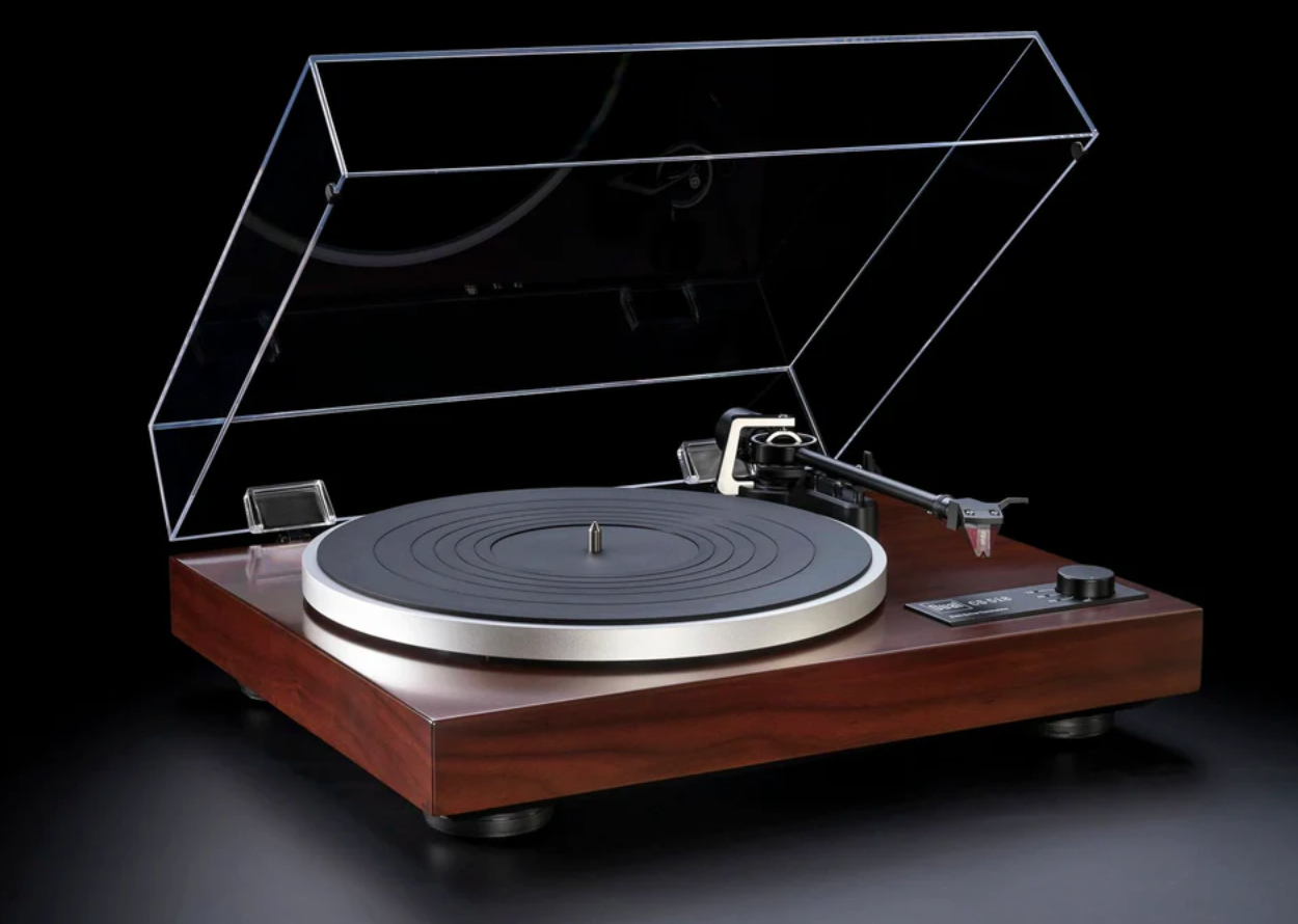Dual CS-518 Manual Turntable in Walnut with dustcover up
