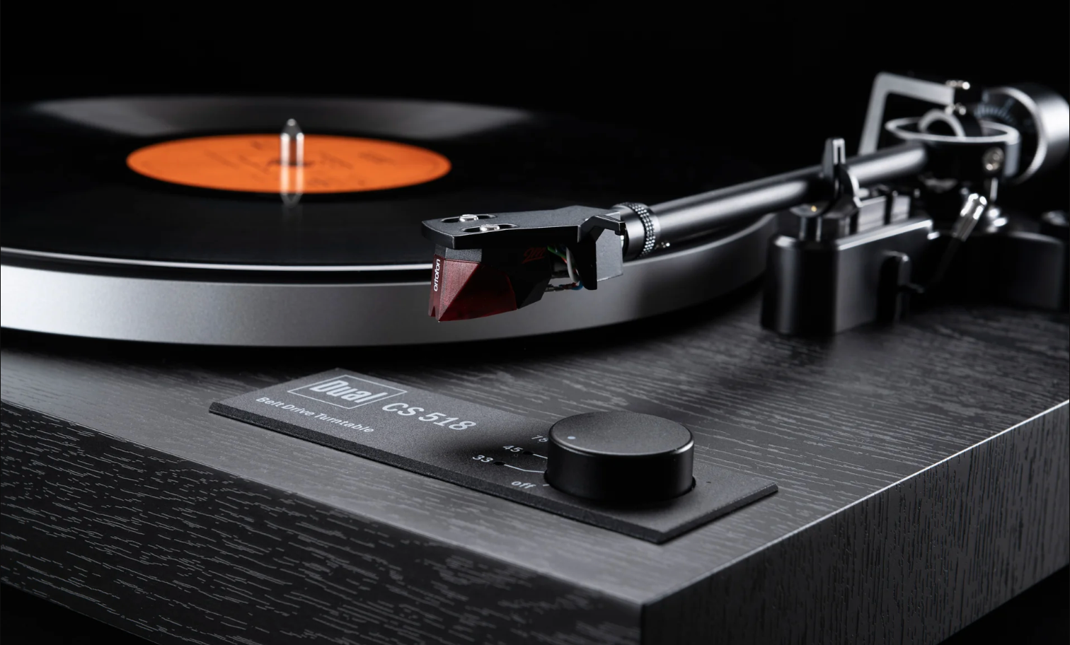 Dual CS-518 Manual Turntable in Blackwood showing Ortofon Red Cartridge