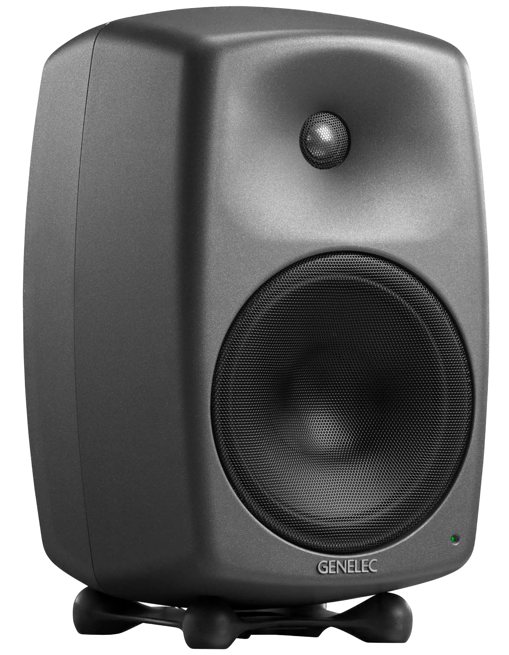 Genelec 8350A SAM Active Studio Monitors in dark gray angled