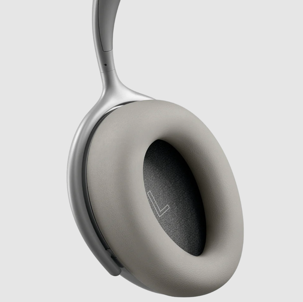 KEF Mu7 Noise Cancelling Wireless Headphones in Silver Grey, earcup