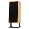 KLH Model 4 individual Loudspeaker in Oak, angled with Grille
