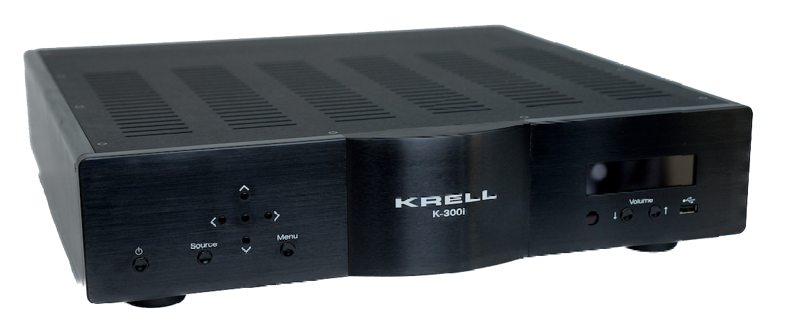 KRELL K-300i Integrated Stereo Amplifier in Black. Angled image