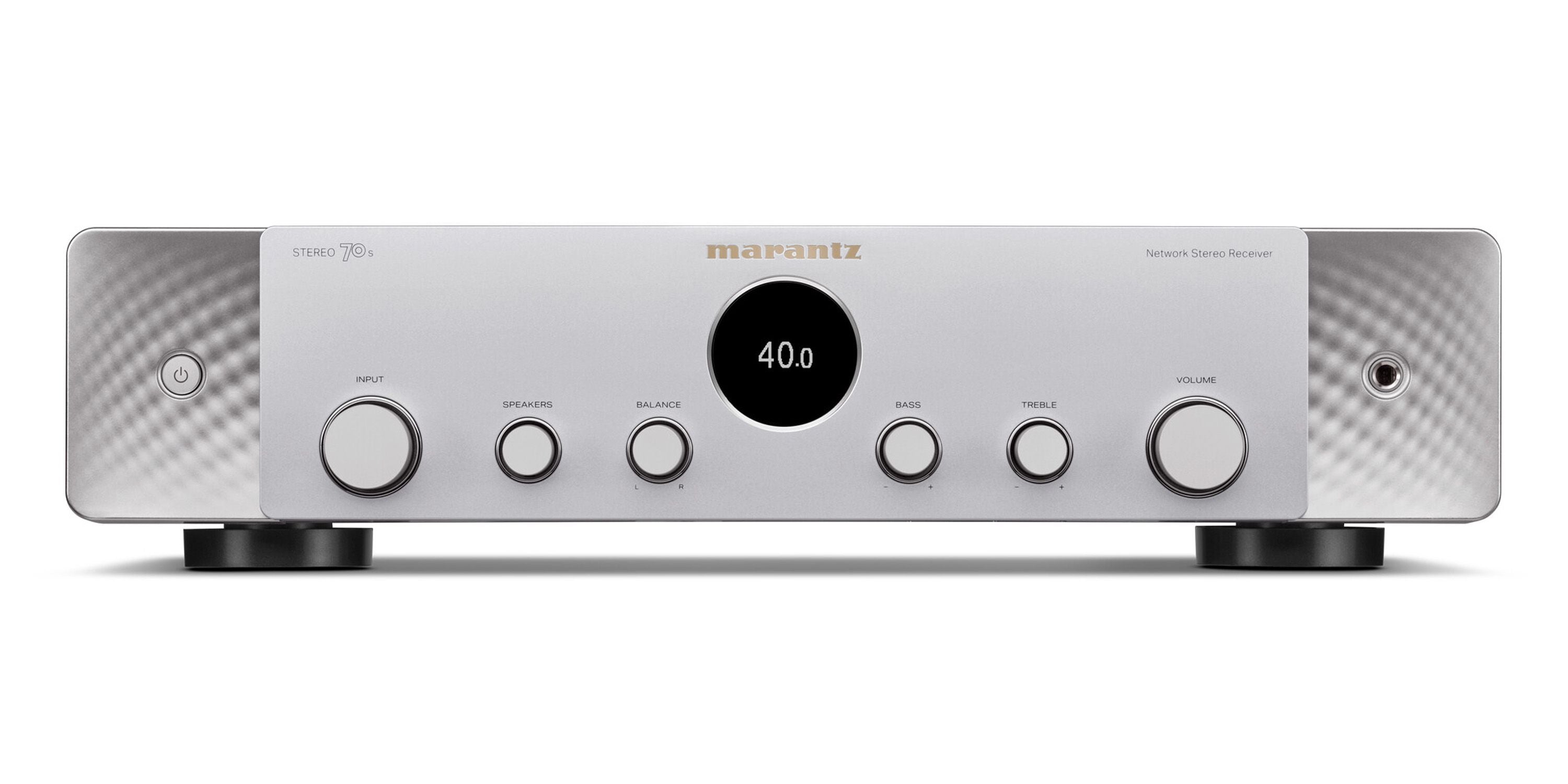 Marantz Stereo70's Receiver in Silver/Gold. Pristine sound quality, timeless design & cutting edge tech. Front image