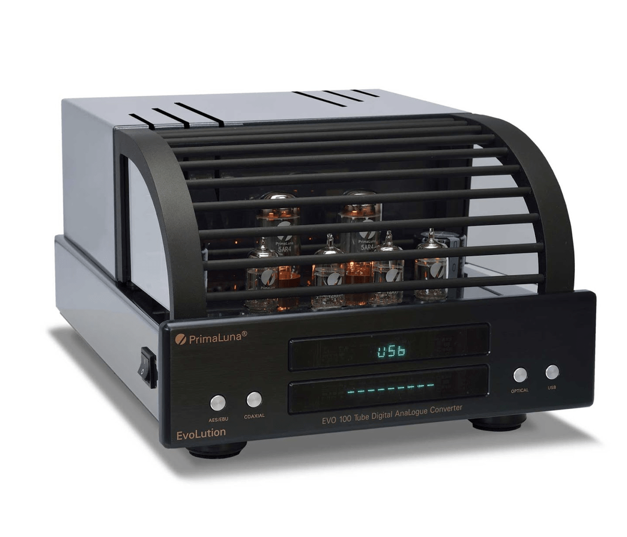 PrimaLuna EVO 100 Tube Digital Analog Converter in Black, on an angle