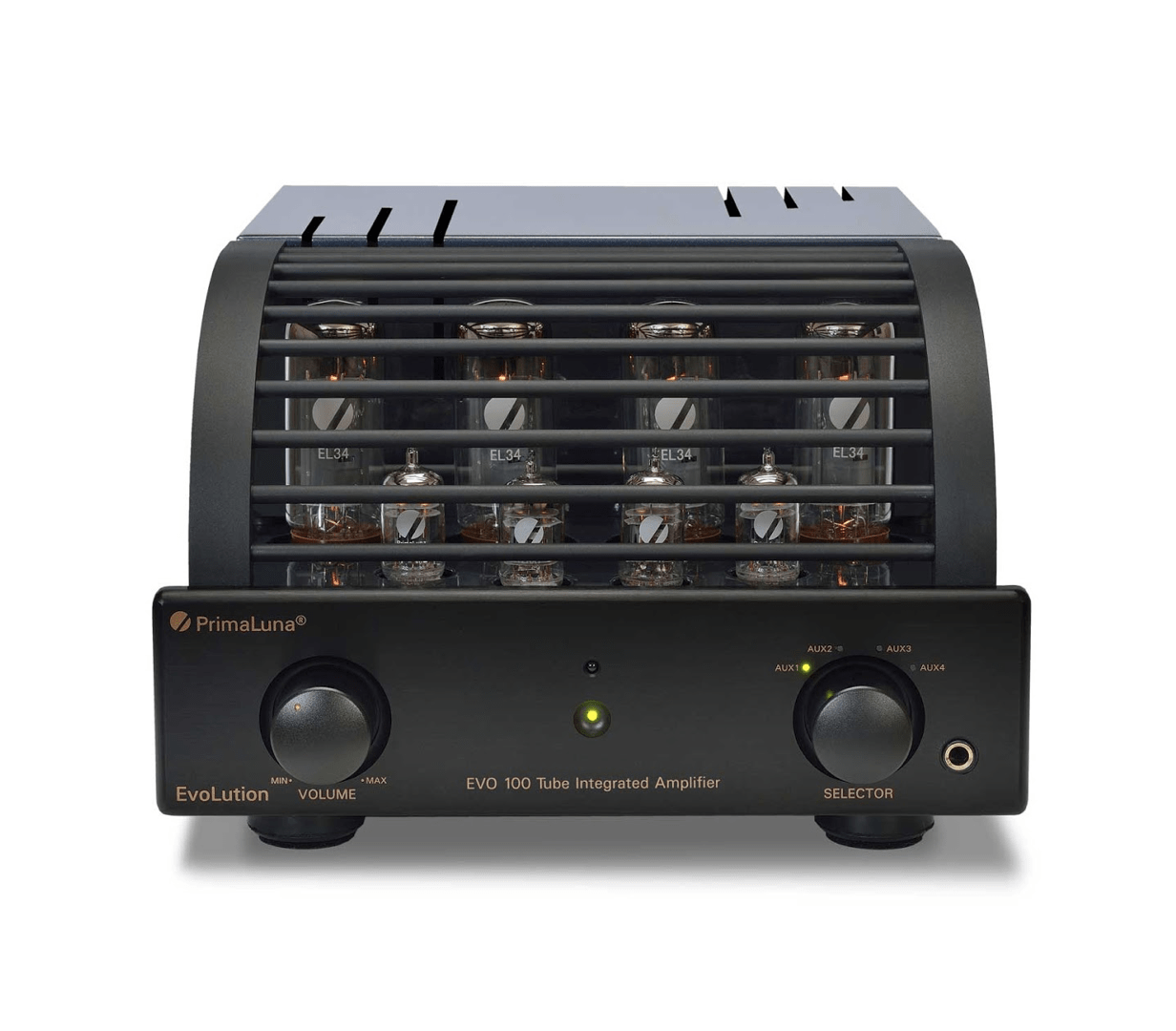 PrimaLuna EVO 100 Tube Integrated Amplifier in Black, cover on. Available with or without MM Phono Stage