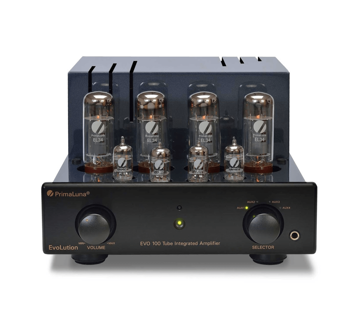 PrimaLuna EVO 100 Tube Integrated Amplifier in Black, no cover. Available with or without MM Phono Stage