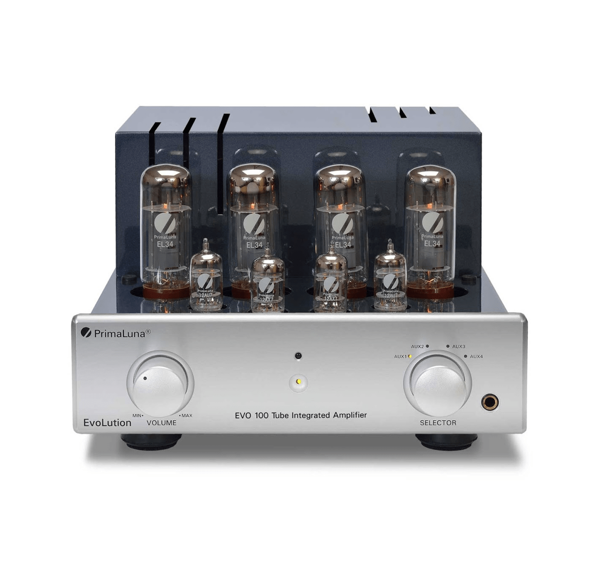 PrimaLuna EVO 100 Tube Integrated Amplifier in Silver, no cover. Available with or without MM Phono Stage