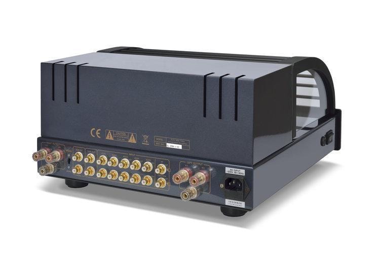 PrimaLuna EVO 300 Tube Integrated Amplifier with cover, back view on an angle