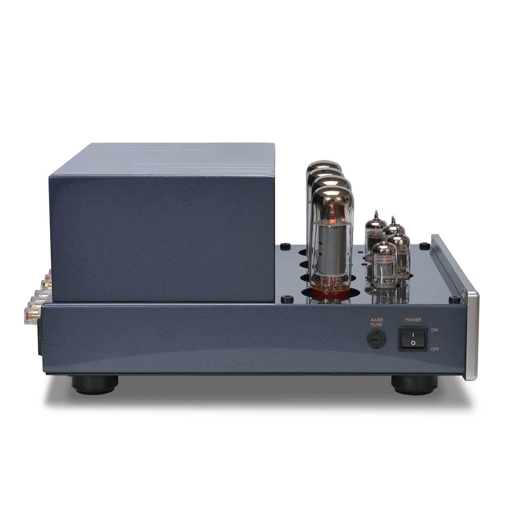 PrimaLuna EVO 100 Tube Power Amplifier in silver, profile