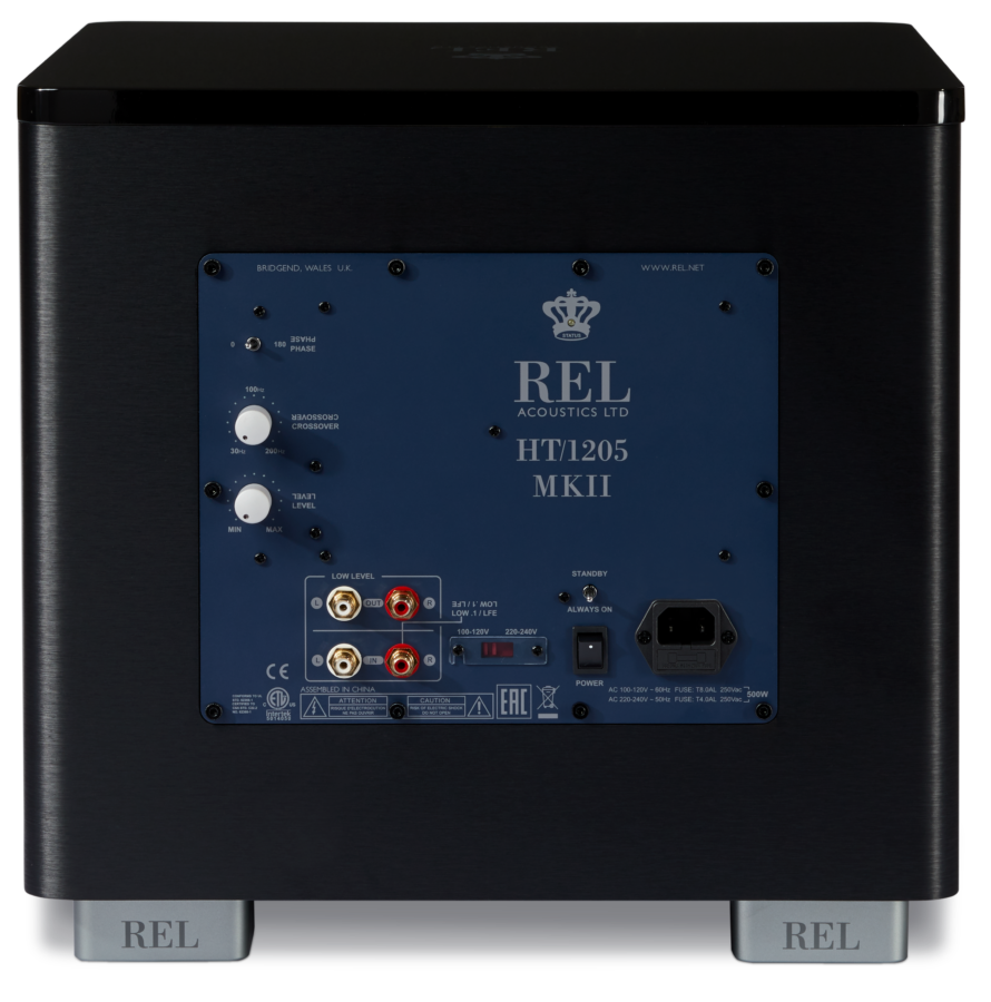 The REL Acoustics HT1205 MKII subwoofer in Black. Rear image