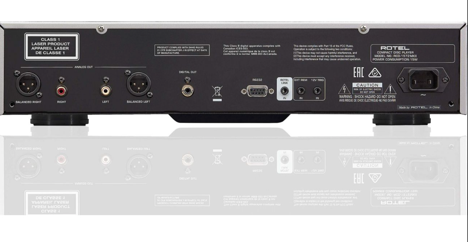 Rotel RCD 1572 MKII CD Player. Back panel image