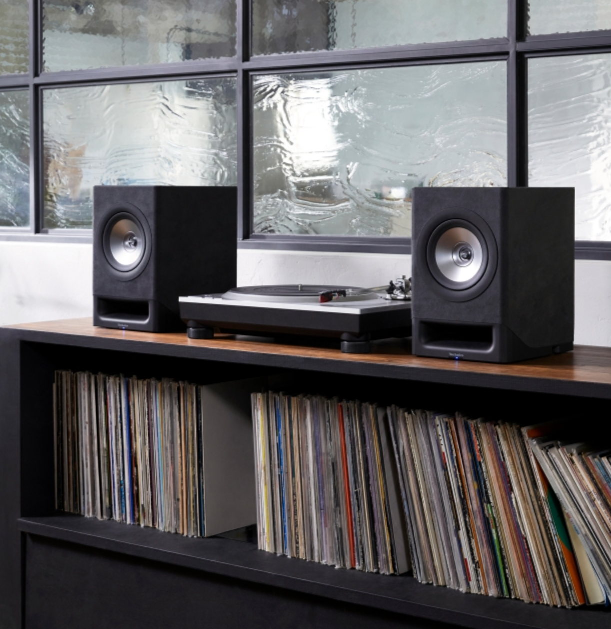 Technics CX700 Wireless Speaker System, pair in Silky Grey, shown on stands, sold separately