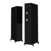 Wharfedale Diamond 12.4i Floorstanding Speaker Pair in Black. Shown with and without Grille.