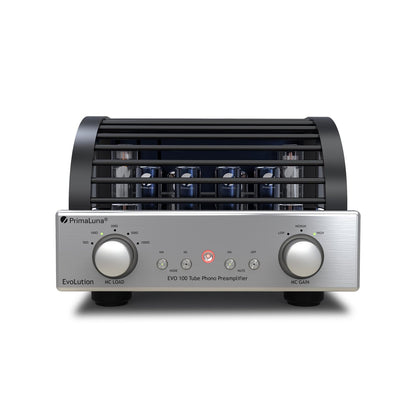 PrimaLuna EVO 100 Tube Phono Preamplifier in Silver, front image with cover