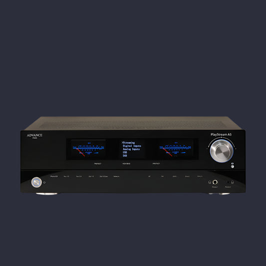 The Advance Paris PlayStream A5 is a connected integrated amplifier. Front image