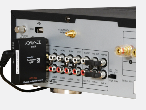 The Advance Paris WTX-500 is a Compact size aptX Bluetooth receiver. back panel image
