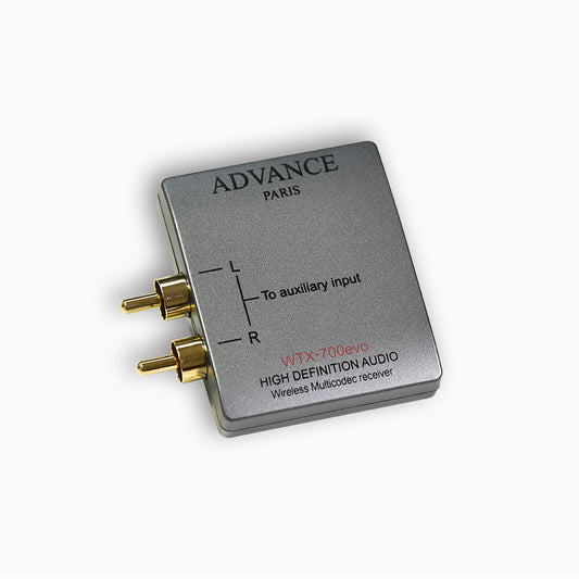 The Advance Paris WTX-700 EVO is a Compact size aptx HD Bluetooth receiver. Front Image