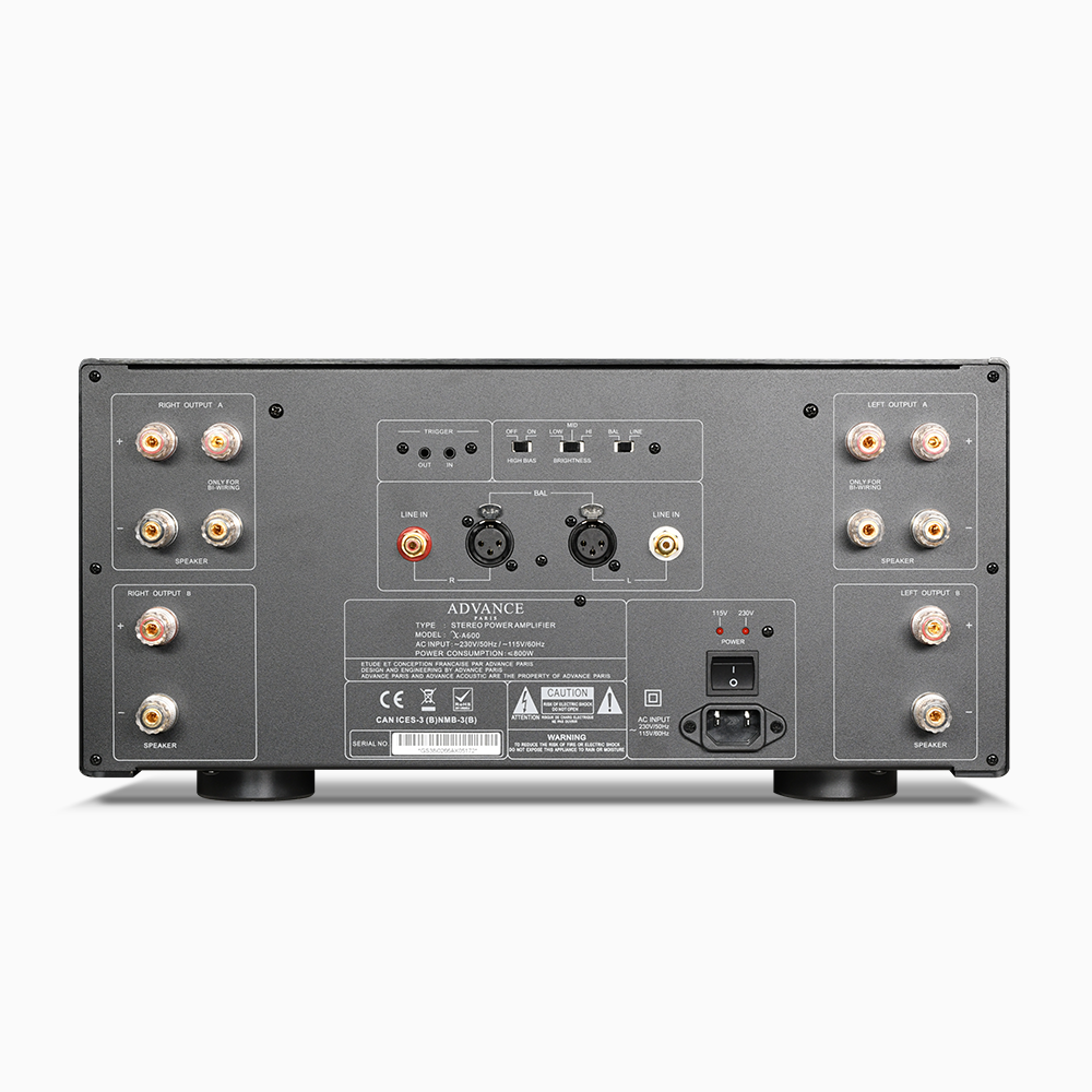 The Advance Paris X-A600 Stereo Power Amplifier is a masterpiece of audio engineering, meticulously crafted to satisfy even the most demanding music enthusiasts. Rear image