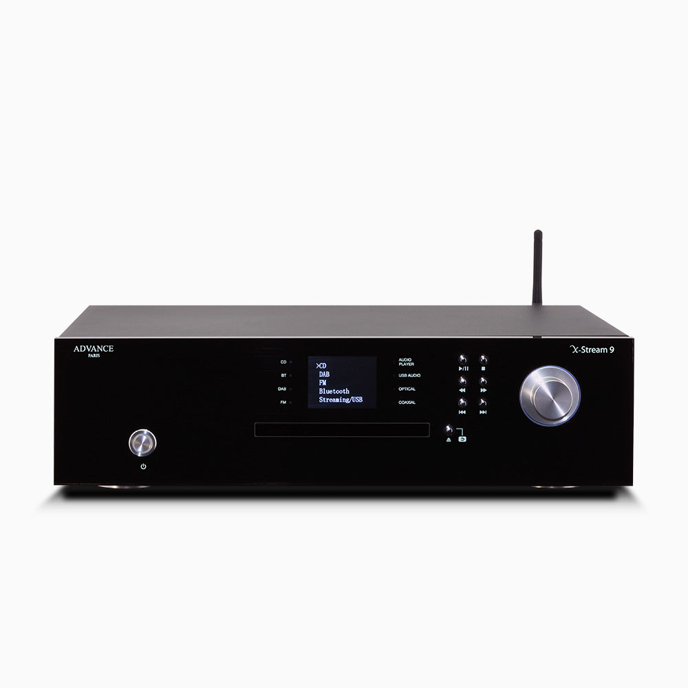 The Advance Paris X stream 9 A quality universal source with CD player, FM / DAB radio, network player, digital / analog converter (DAC), Bluetooth option.  Front Image
