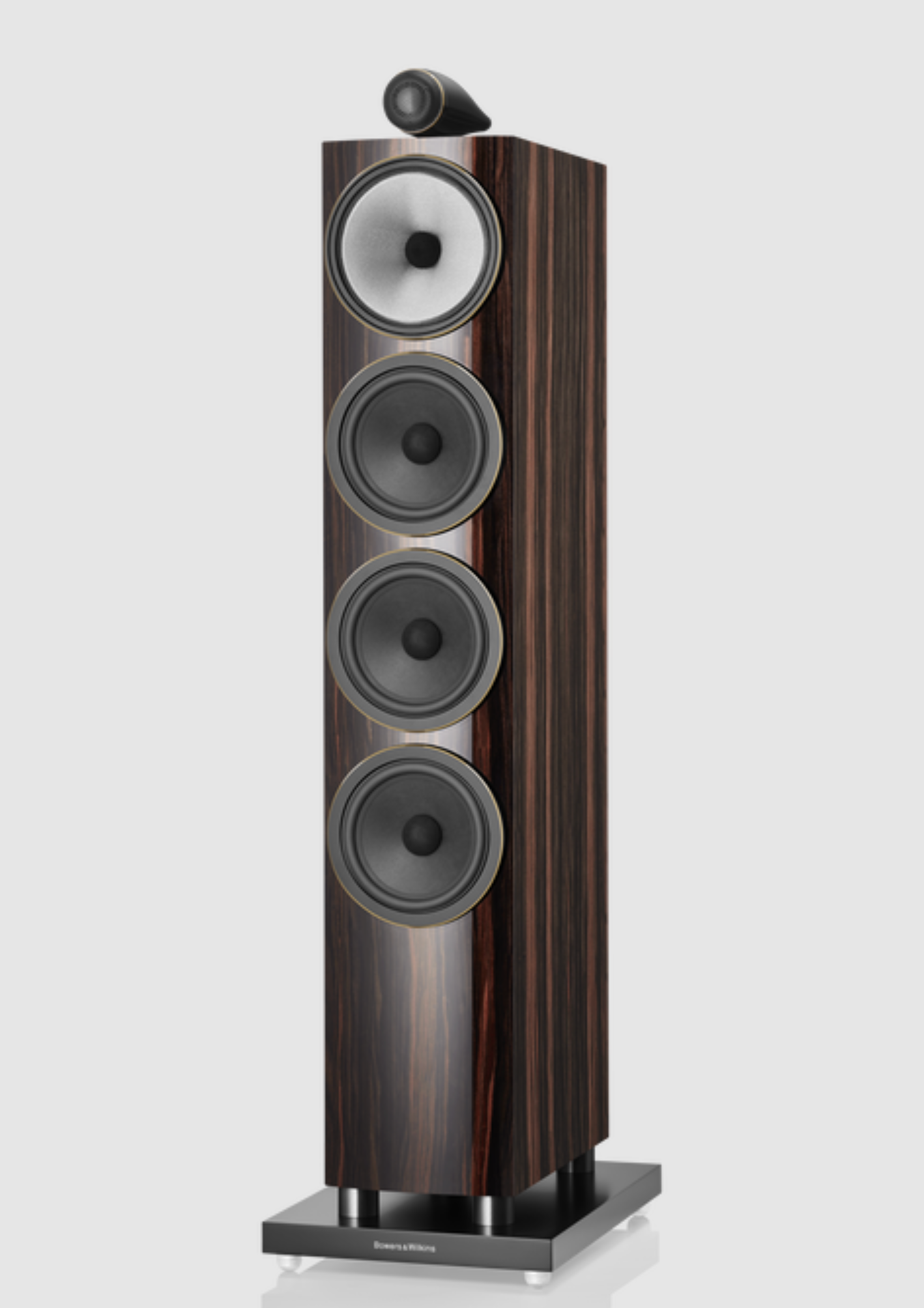 Bowers & Wilkins 702 S3 Signature Floorstanders in Datuk Gloss. Image shows front and side of speaker