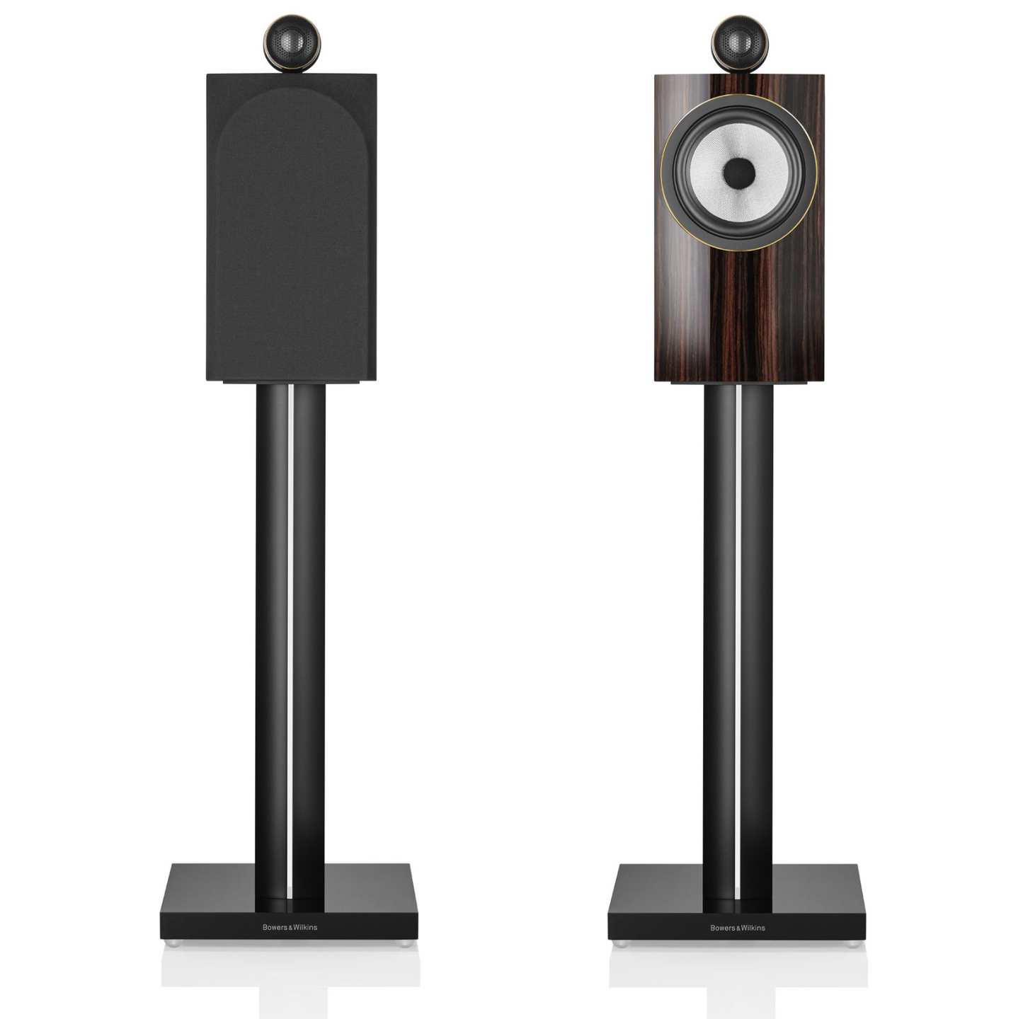 Bowers and Wilkins 705 S3 Signature bookshelf speakers in Datuk Gloss.  Shown with stand (sold separately)