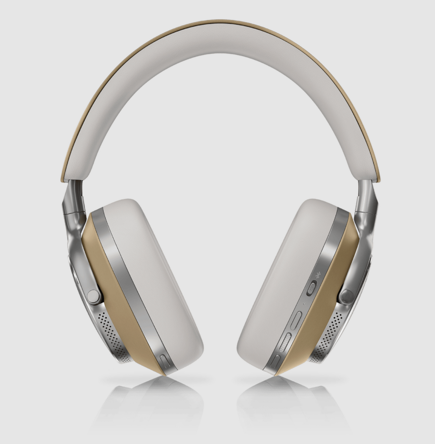 B&W Px8 Noise Cancelling Headphones in Tan. Image of controls
