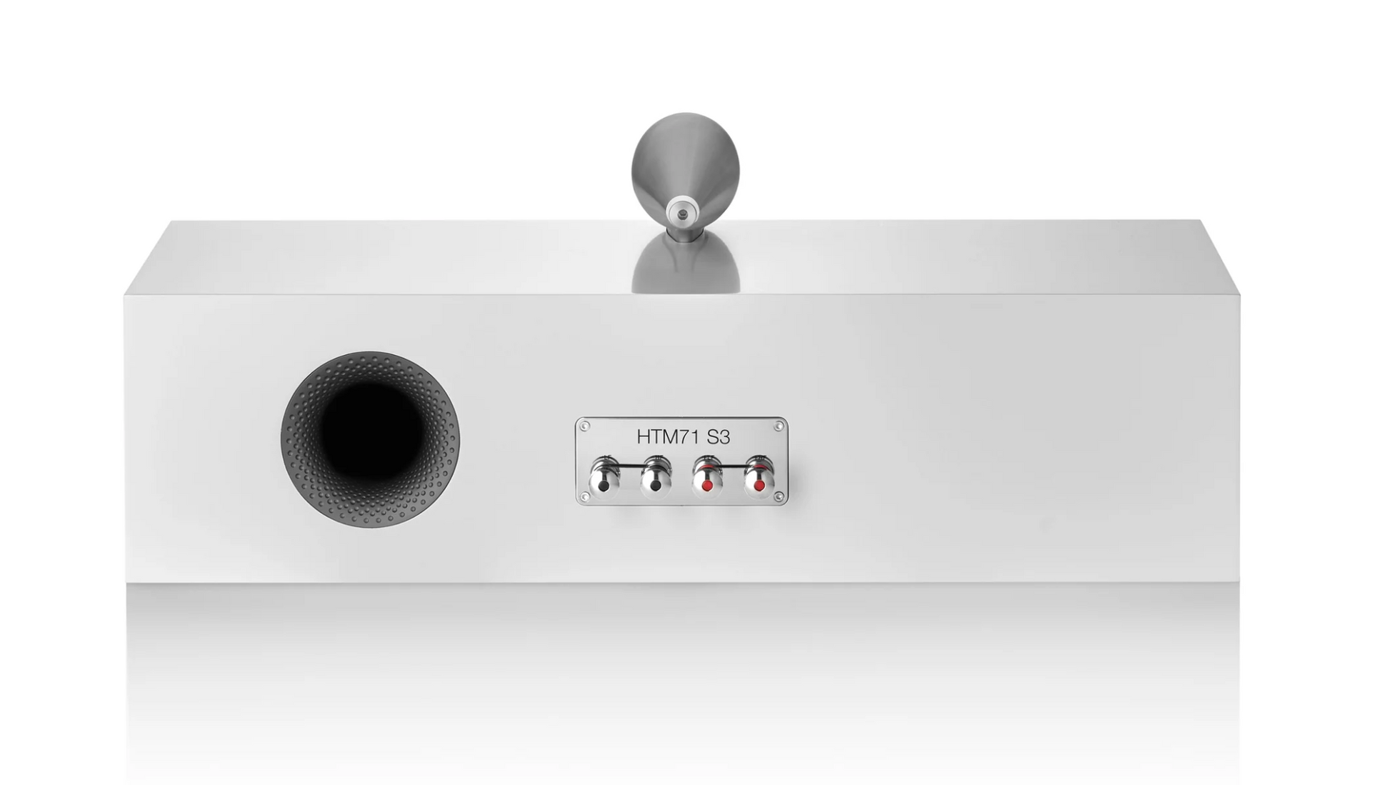 B&W HTM71 S3 Centre Channel Speaker in White.  Image of back of unit
