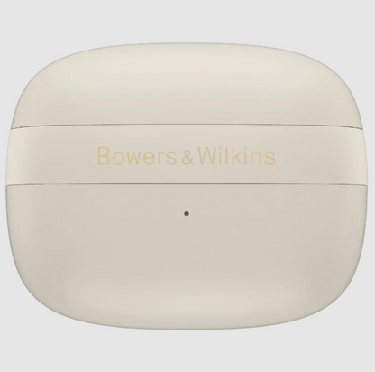 B&W Pi8 Wireless Earbuds in Dove White, charging case 