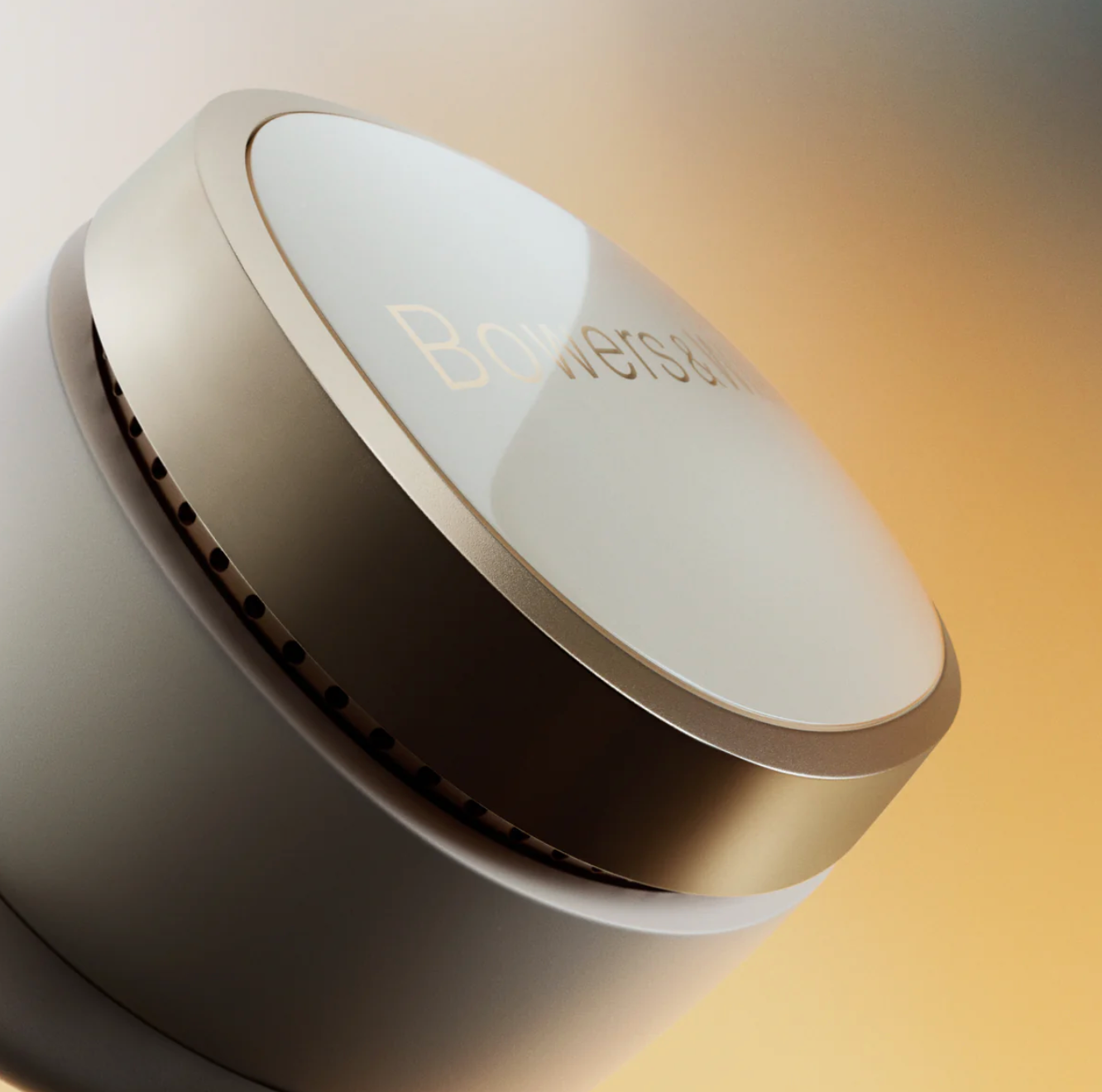 B&W Pi8 Wireless Earbuds in Dove White, up close 