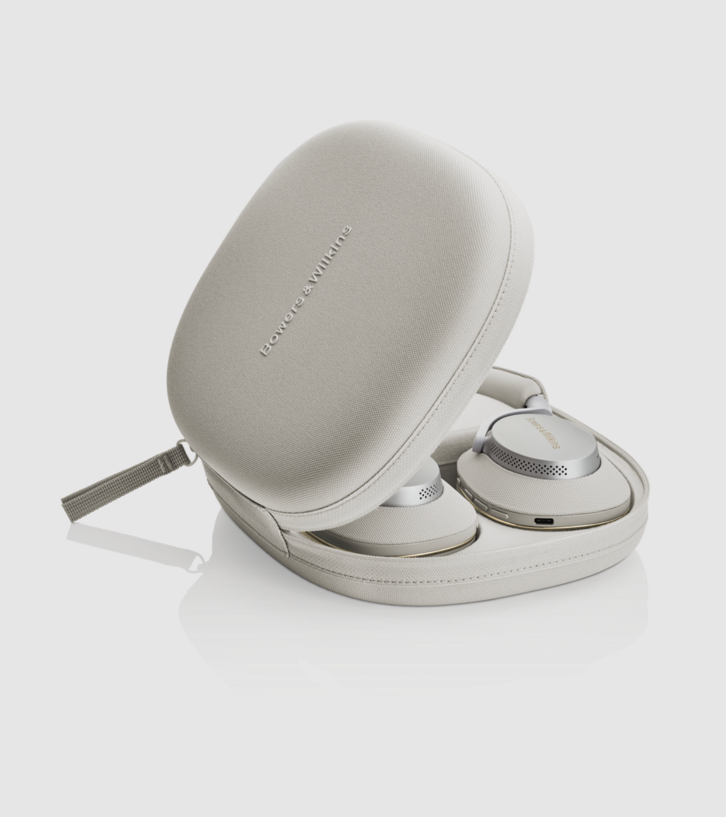 B&W Px7 S2e Noise Cancelling Headphones in Cloud Gray. Image in case