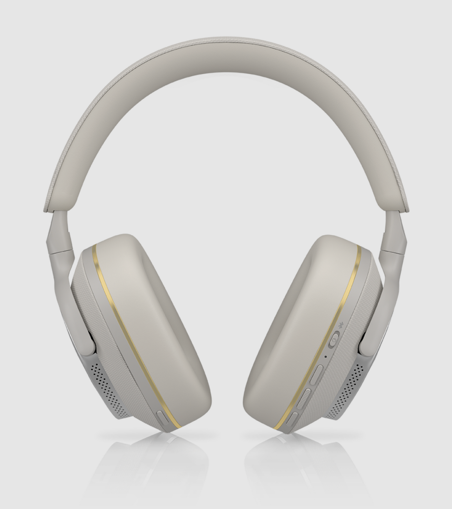 B&W Px7 S2e Noise Cancelling Headphones in Cloud Gray.  Image shows controls