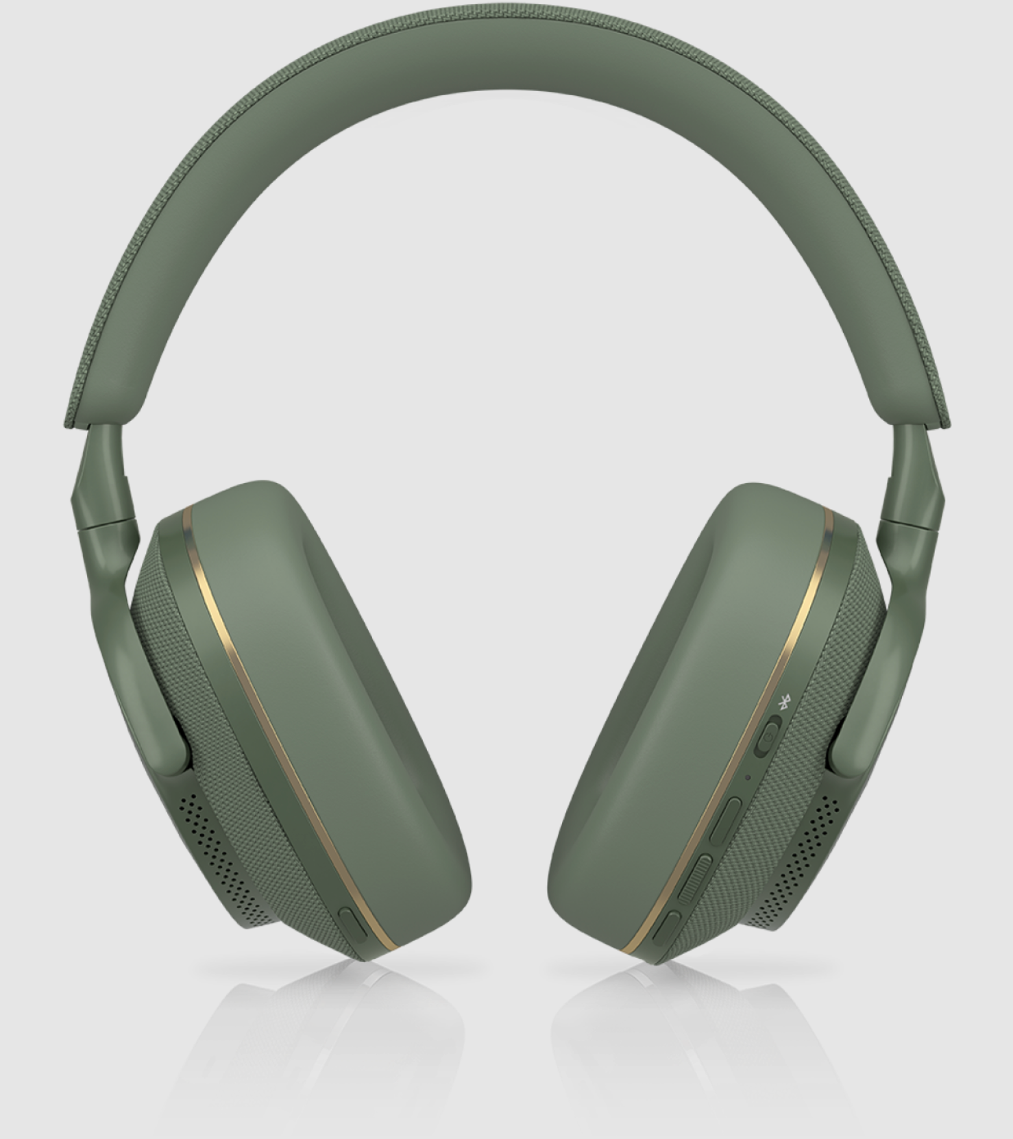 B&W Px7 S2e Noise Cancelling Headphones in Forest Green. Image shows controls