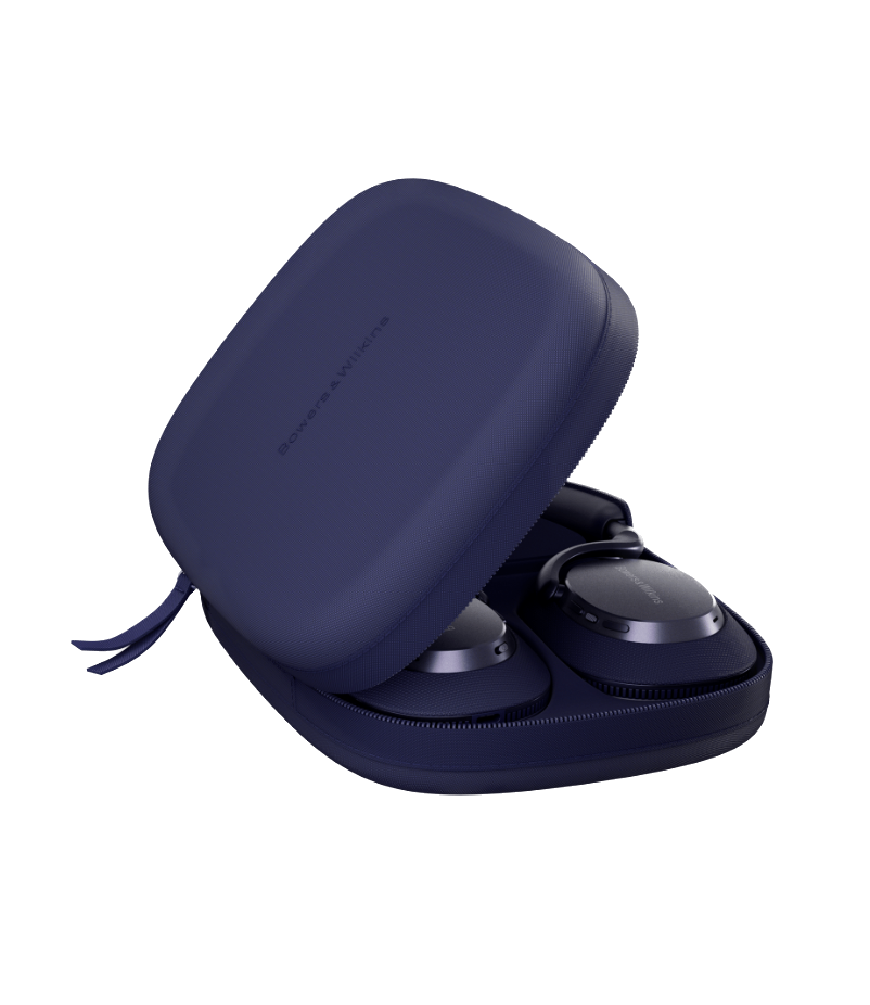B&W Px7 S3 Noise Cancelling Headphones in Indigo Blue, in their case