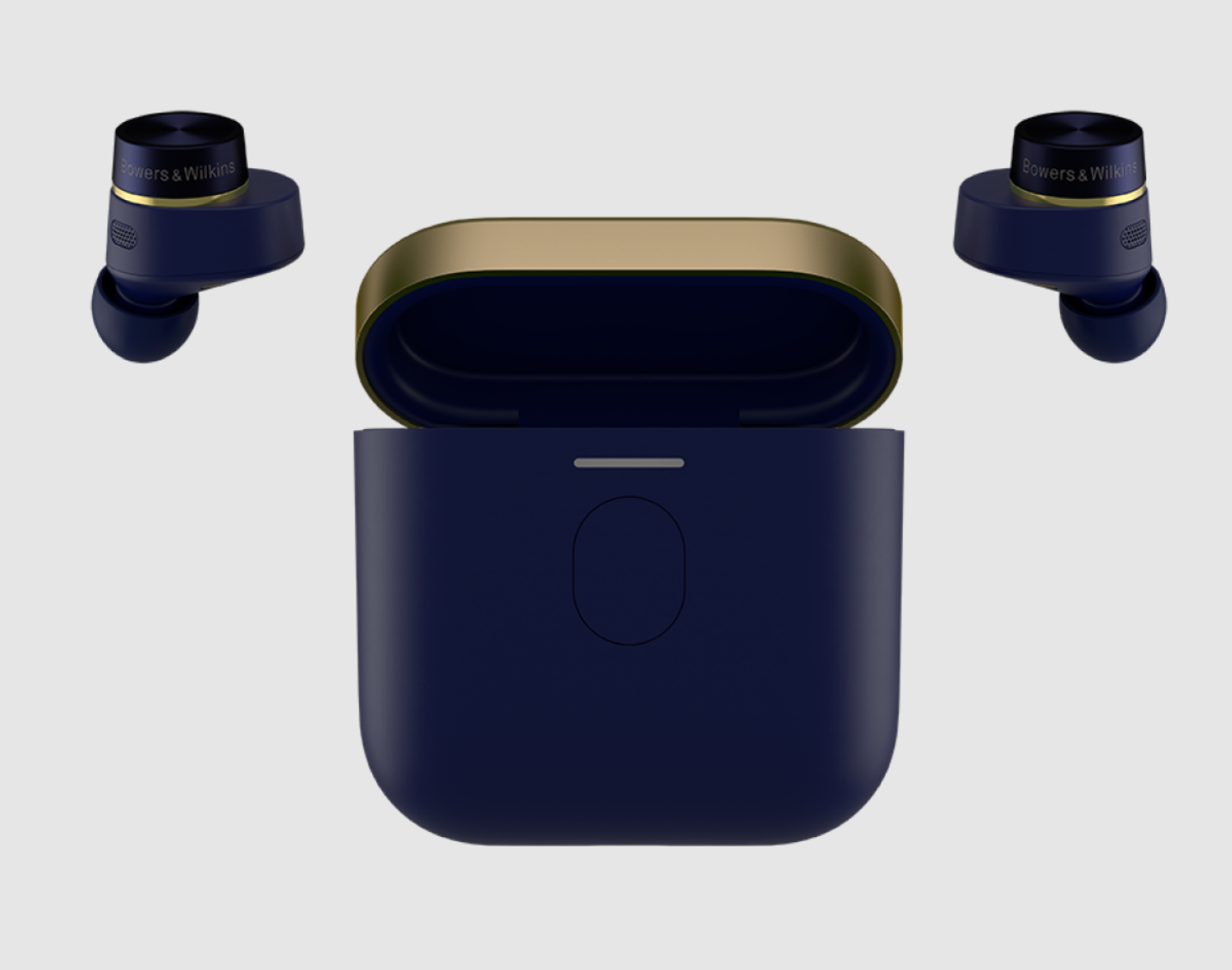 B&W Pi7 S2 Wireless Earbuds case and earbuds in Midnight Blue
